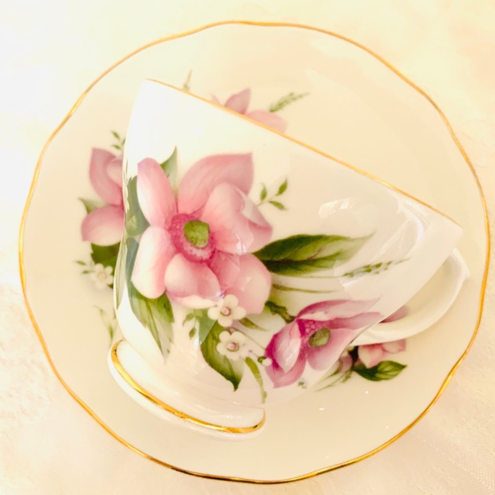 Vintage English China Cup + Saucer Wood Anemone